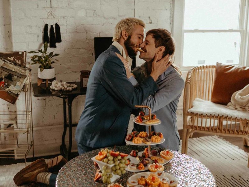 urban-loft-retro-lgbtq-elopement Savannah Williams photography gay two grooms queer mr & mr wedding Dancing With Them magazine
