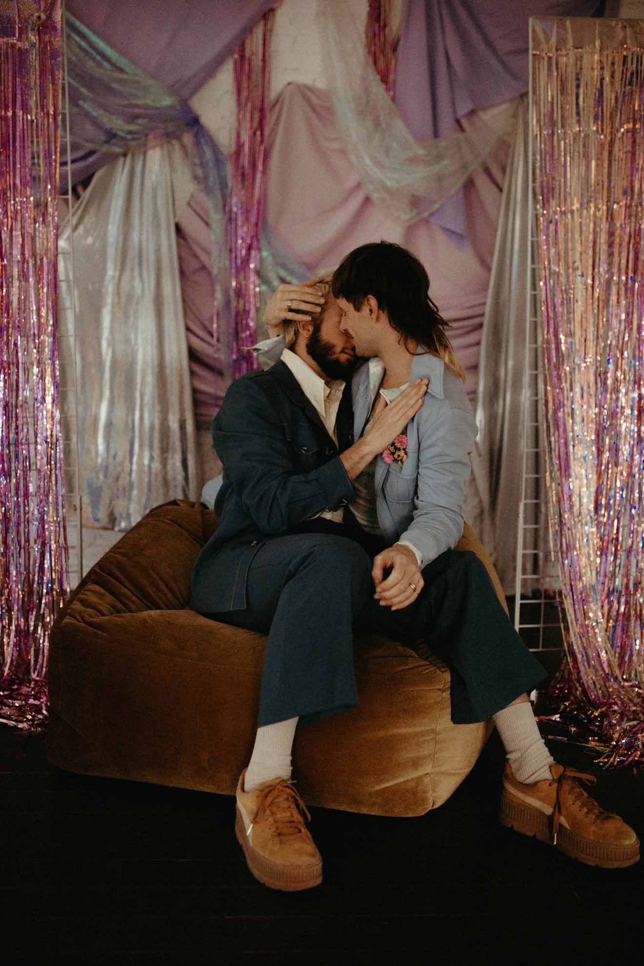 urban-loft-retro-lgbtq-elopement American Savannah Williams photography gay two grooms queer mr & mr wedding Dancing With Them magazine