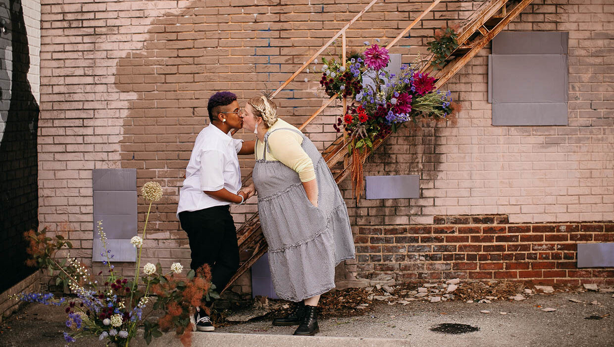 Queer couples engagement session in Marietta, Georgia captured by Our Ampersand Photo