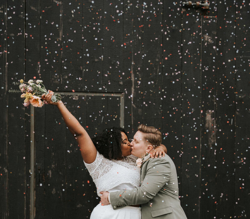 A Queer, Colorful Nonbinary Elopement at The Giraffe Shed