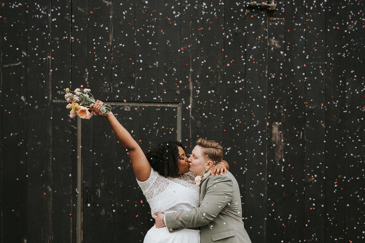 A Queer, Colorful Nonbinary Elopement at The Giraffe Shed